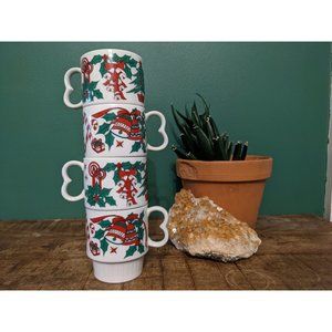 Vintage Christmas Holiday Stacking Mugs, Set of Four - Made in Japan